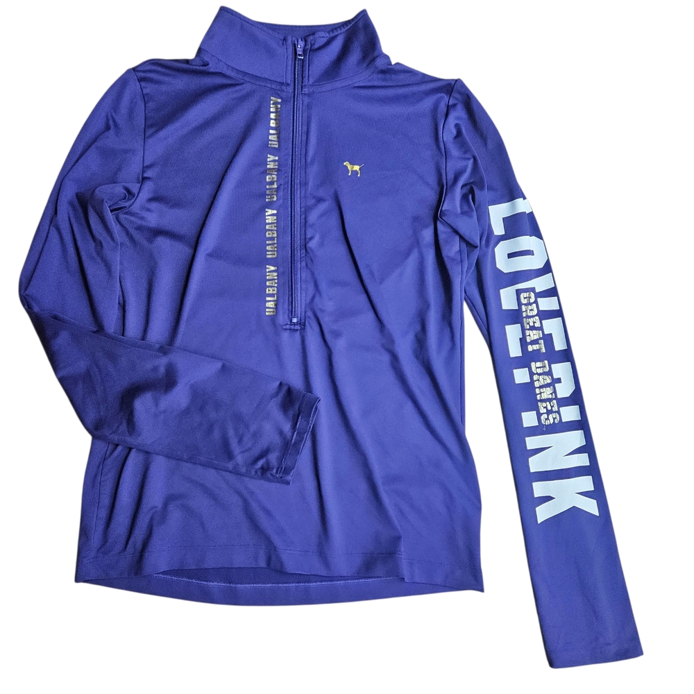 PINK Victoria's Secret Purple Quarter-Zip with Gold Logo Rare Find